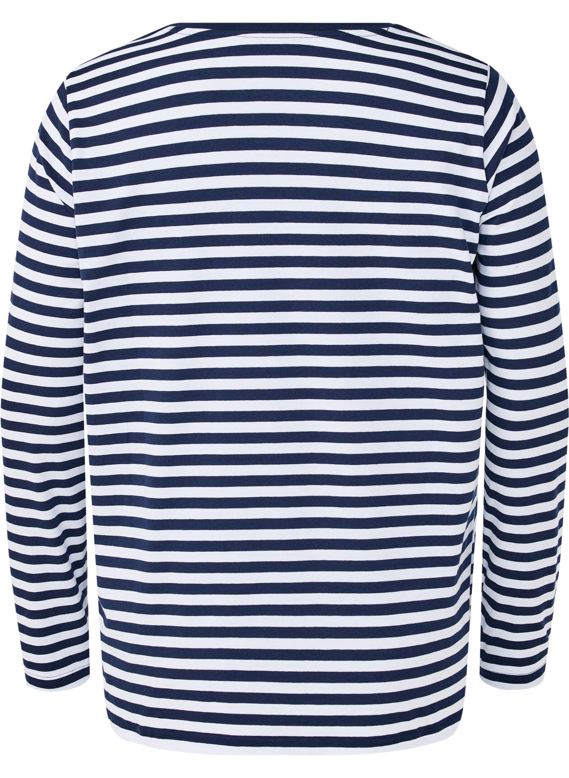 Zizzi Bluzka w paski z motywem, White w.Navy Stripe, Packshot image number 1