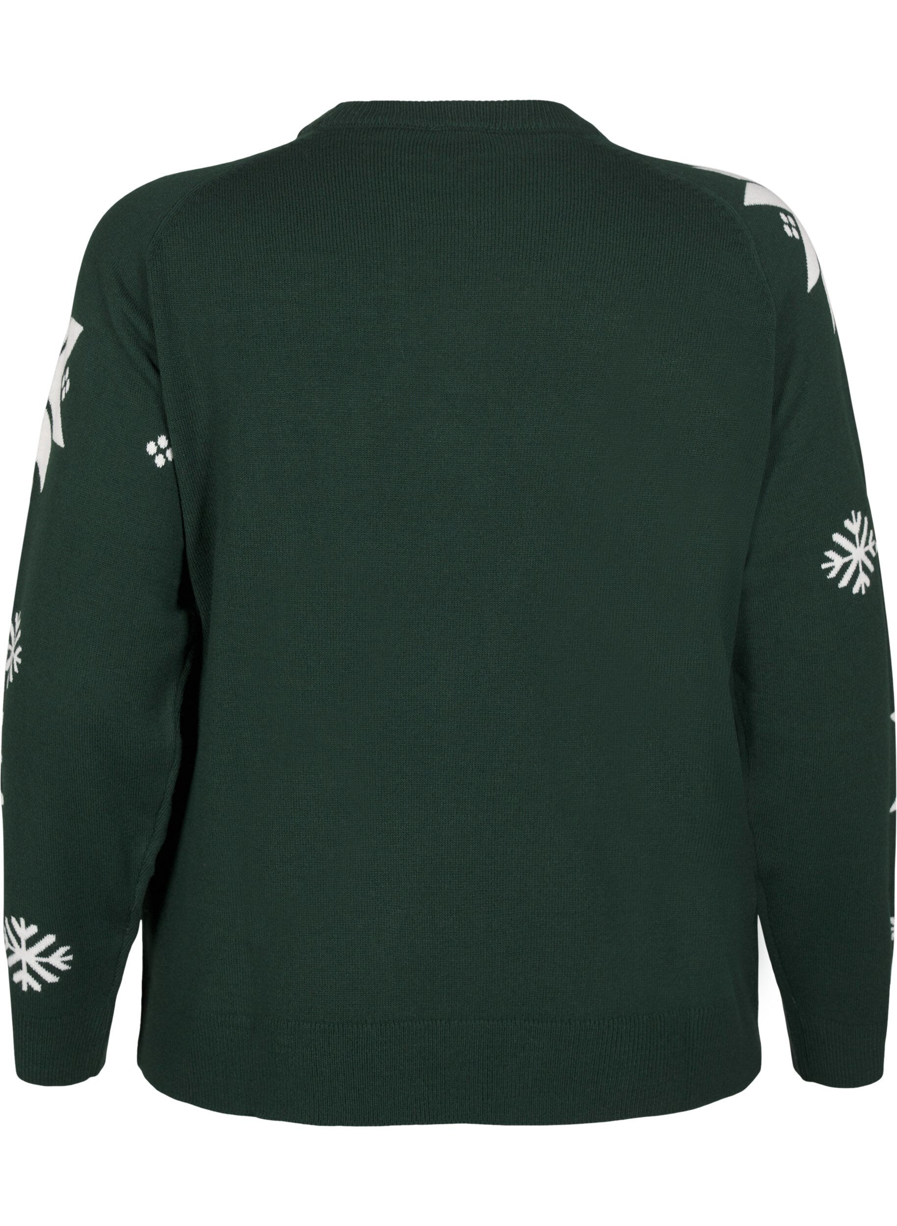 Zizzi Dzianinowy sweter w platki sniegu, Zielony, Packshot image number 1