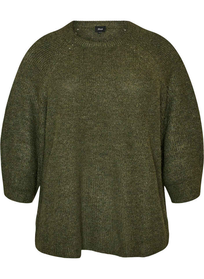 Prazkowany sweter z rekawami 3/4, Zielony, Packshot image number 0
