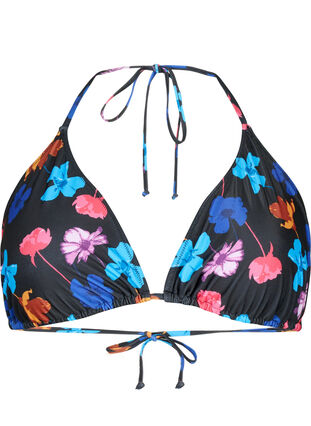 Trójkatny biustonosz bikini z nadrukiem, Black Flower AOP, Packshot image number 0