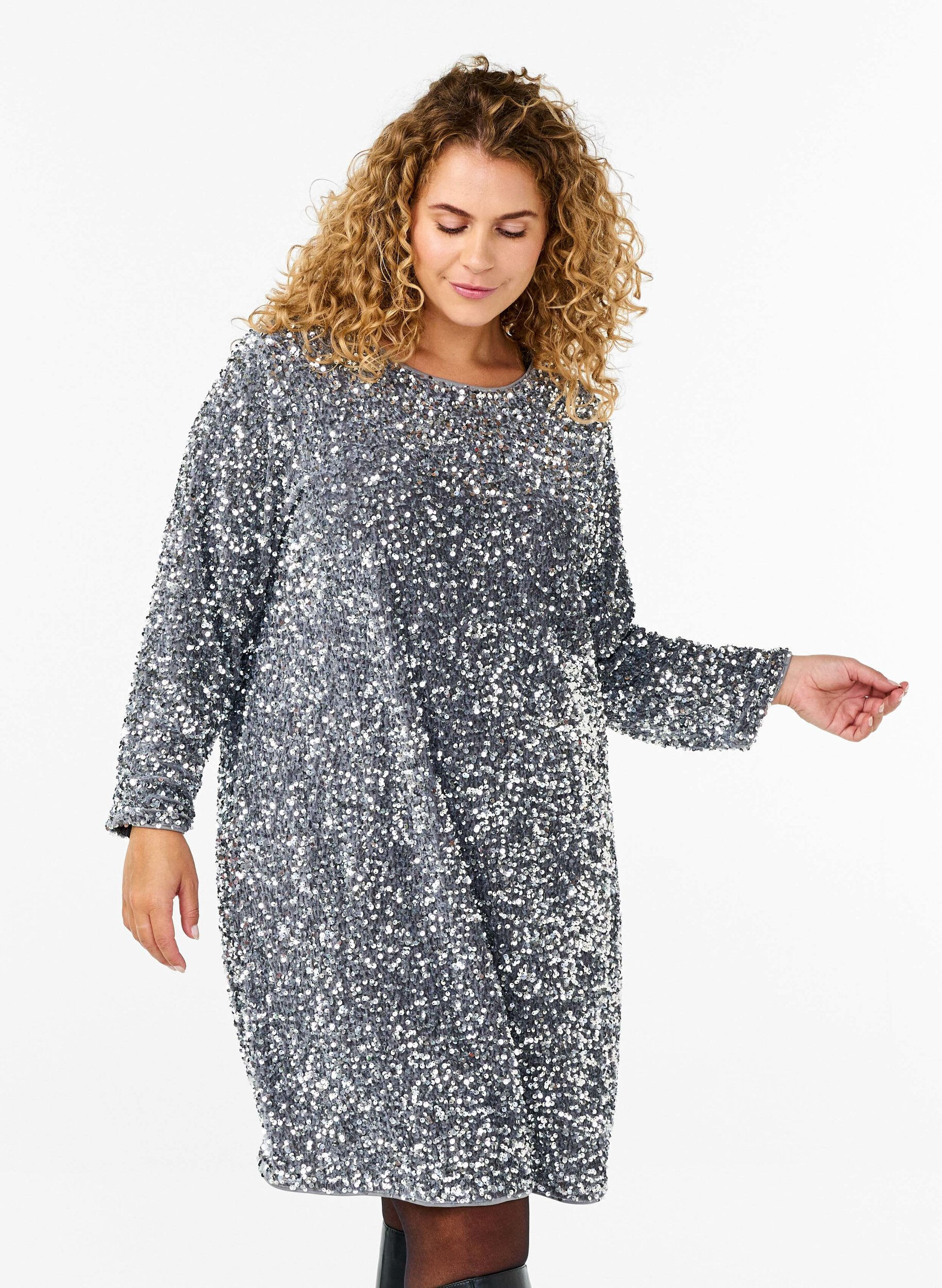 Zizzi Cekinowa sukienka z kokarda, Silver, Model image number 0