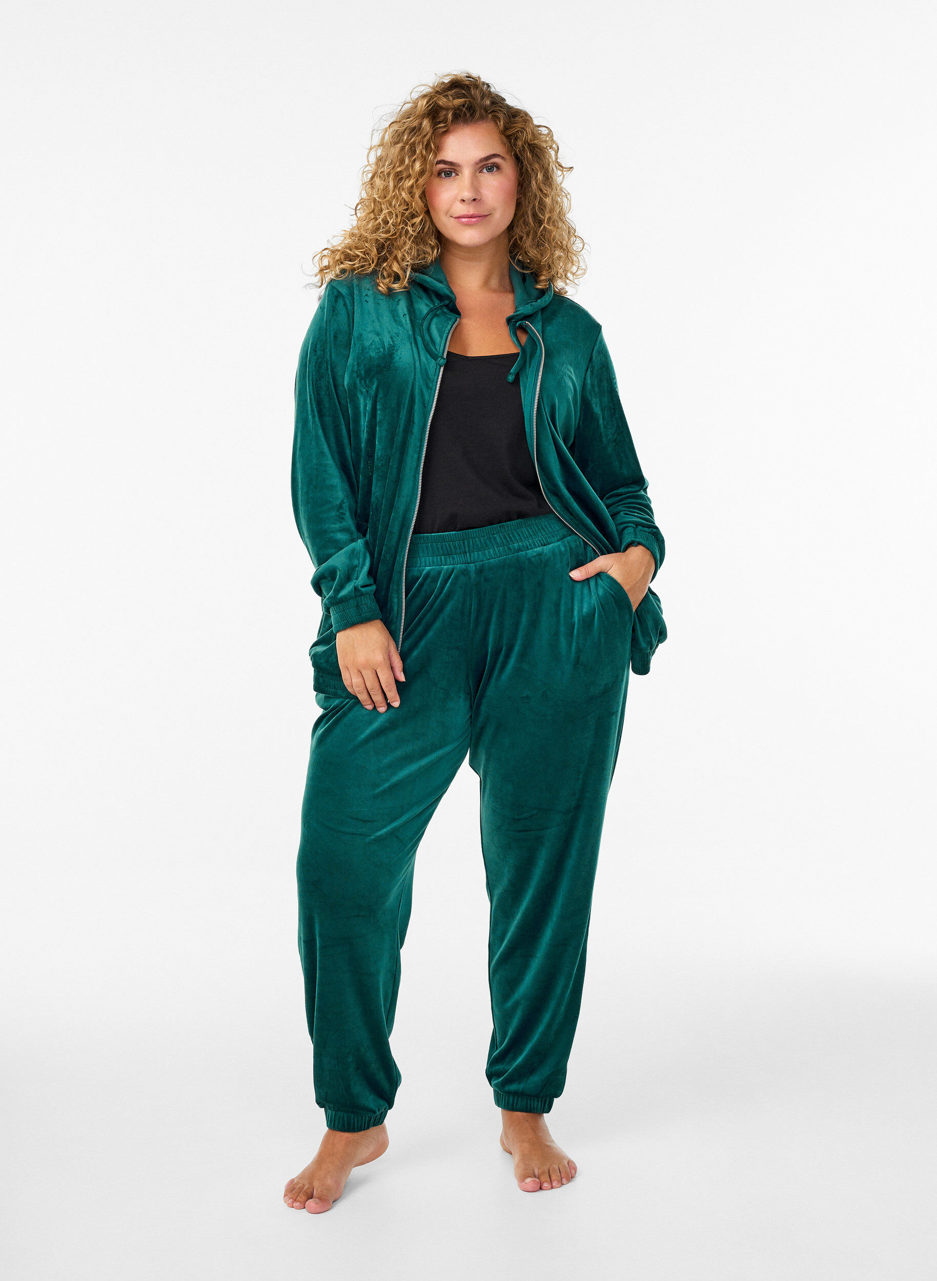ZizziLuzne aksamitne spodnie, Zielony, Model image number 0