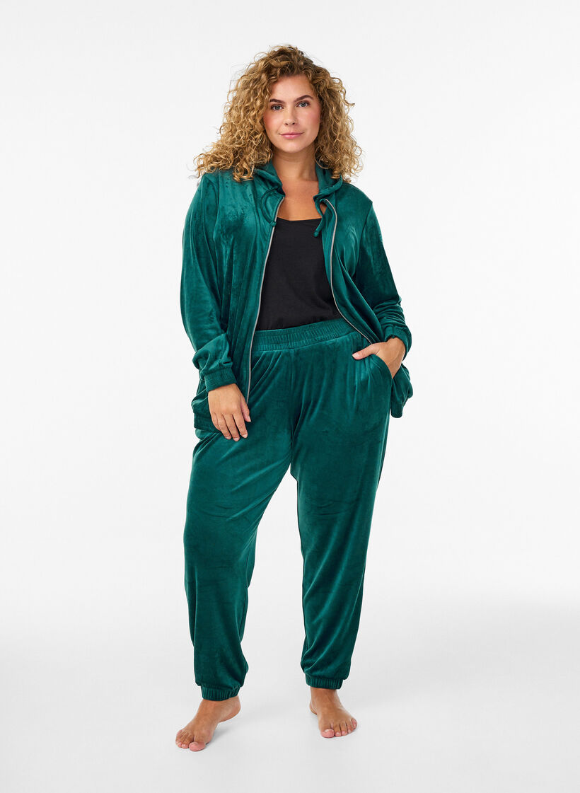 Luzne aksamitne spodnie, Zielony, Model image number 0