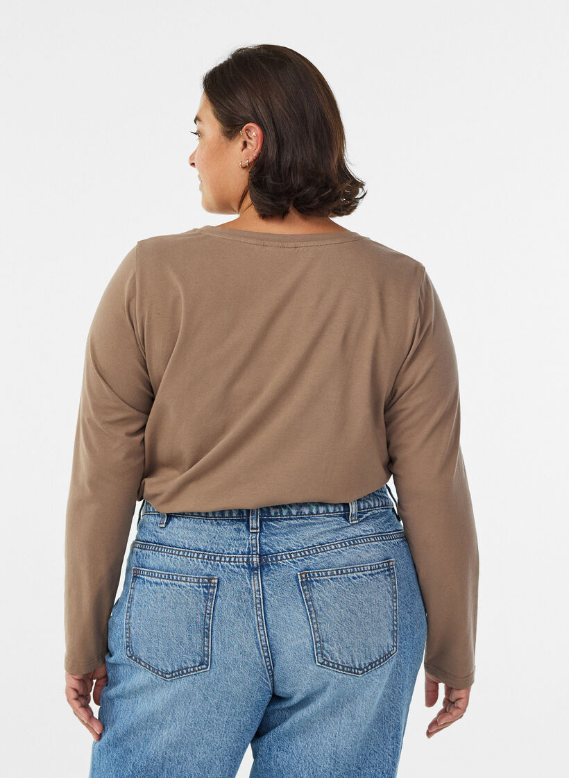 Podstawowa bluzka z dzerseju z dlugim rekawem, Brązowy, Model image number 2