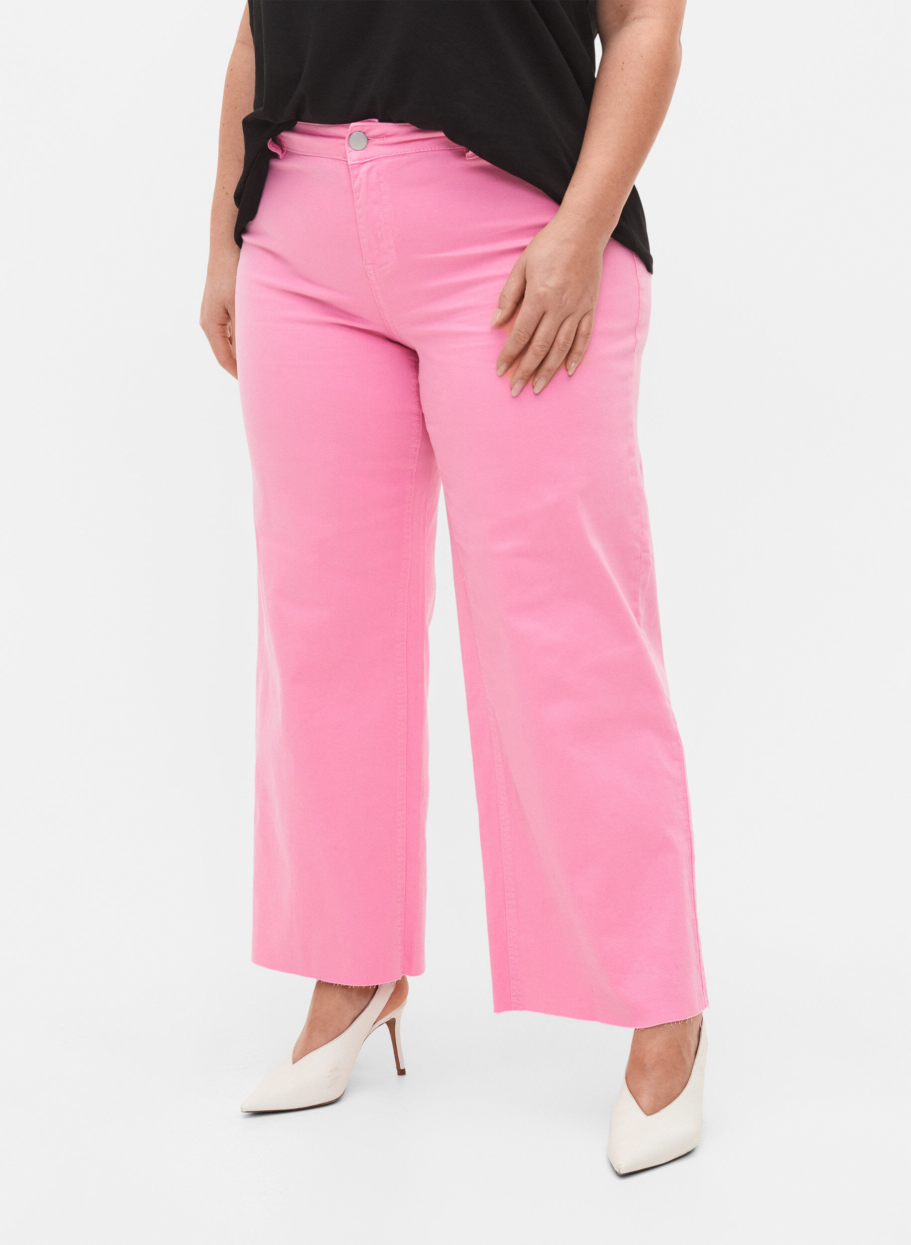 Zizzi 	 Flared jeans with high waist, Pink, Model image number 2