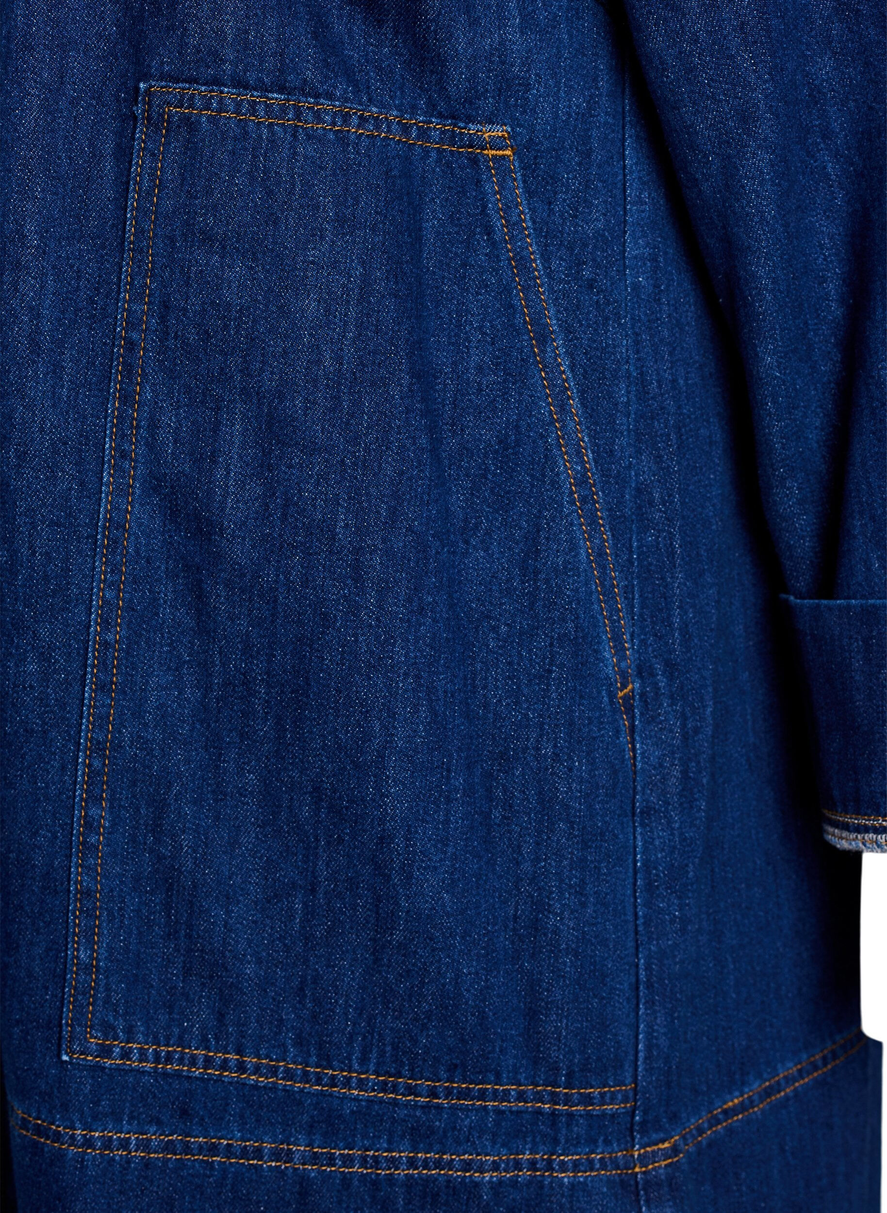 Zizzi Kr&oacute;tkiej sp&oacute;dniczki dzinsowej z kolnierzykiem i zapinaniem na guziki, Niebieskie, Packshot image number 3