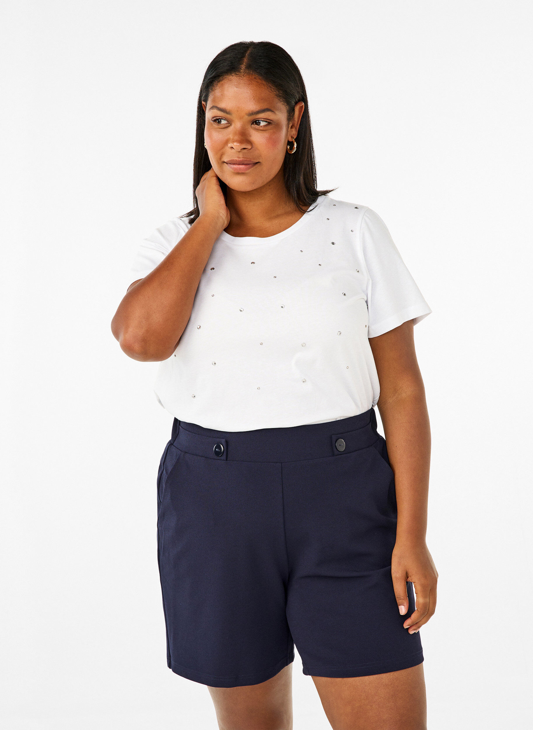 Zizzi Szorty z kieszeniami i luznym krojem, Niebieskie, Model image number 0