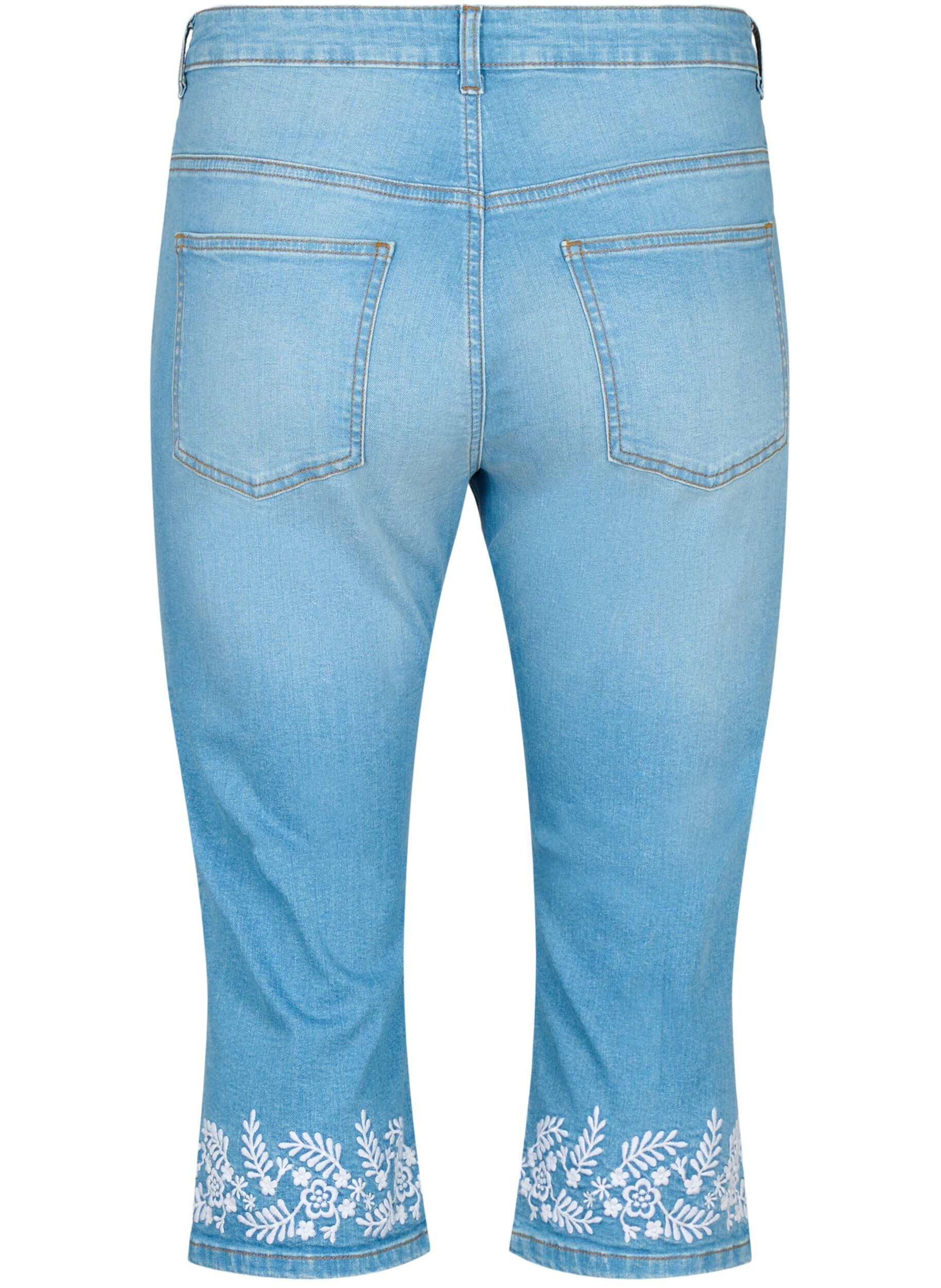 Zizzi Amy knickers z wysokim stanem i haftem, Light blue denim, Packshot image number 1