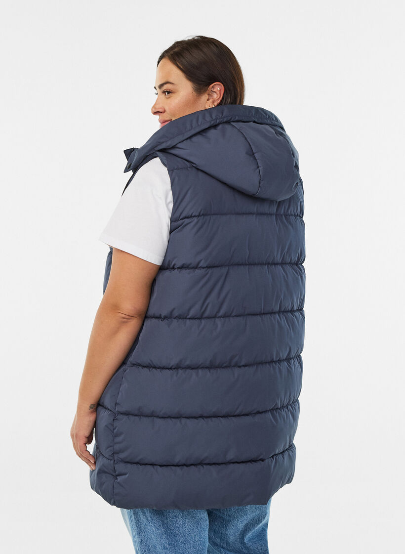Dluga kamizelka z kapturem i kieszeniami, Niebieskie, Model image number 2