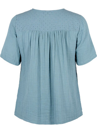 Bawelniana bluzka z haftem i krótkimi rekawami, Smoke Blue, Packshot image number 1