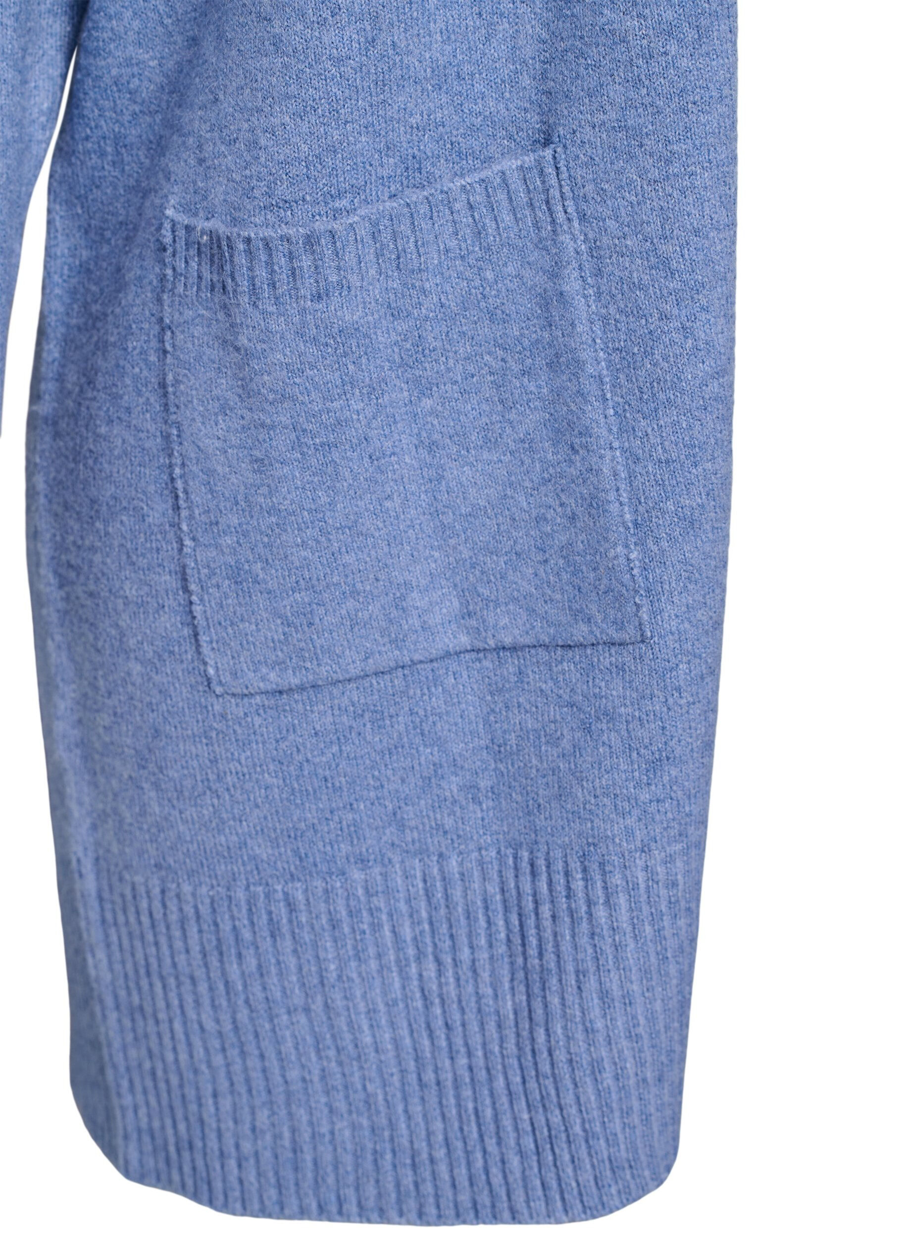 Zizzi Dzianinowy kardigan w prazki z kieszeniami, Niebieskie, Packshot image number 3