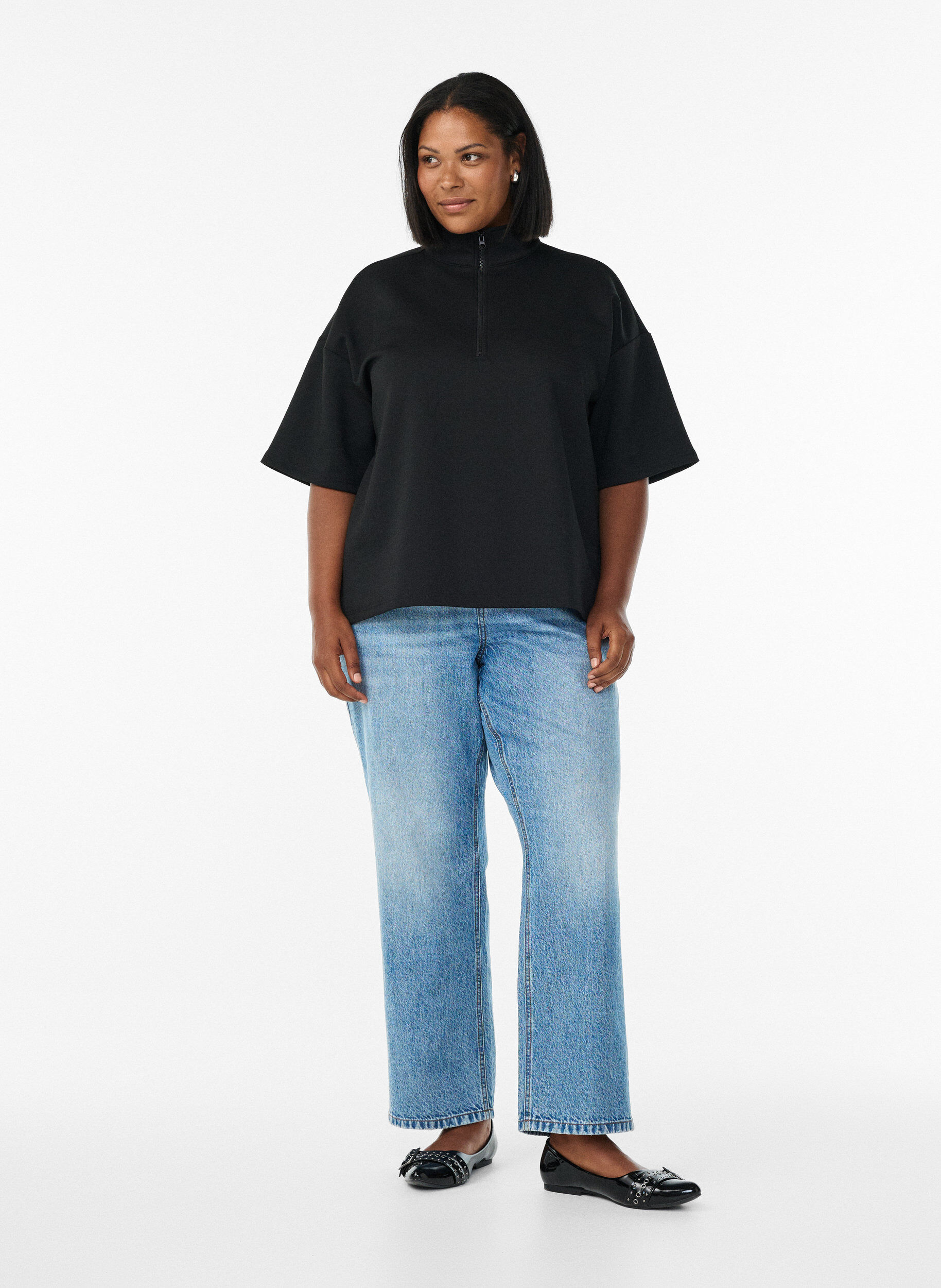 Zizzi Bluza z kr&oacute;tkim rekawem i wysokim kolnierzem, Czarne, Model image number 1