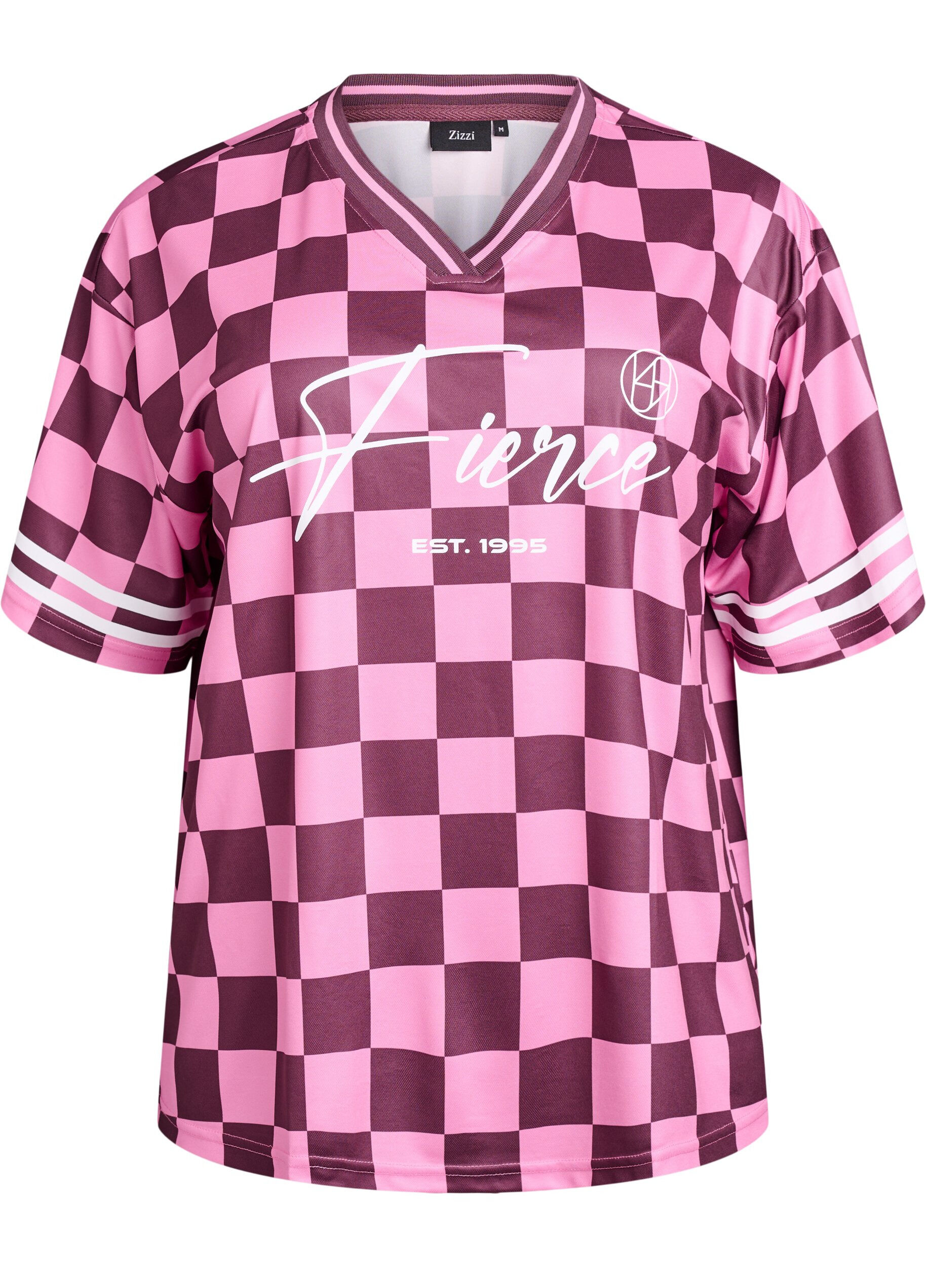 Sportowa koszulka w krate z napisem