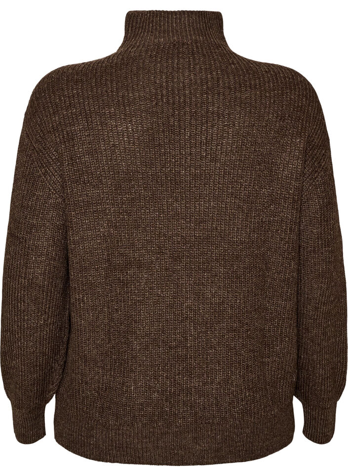 Sweter z wysokim kolnierzem i zamkiem blyskawicznym, Brązowy, Packshot image number 1
