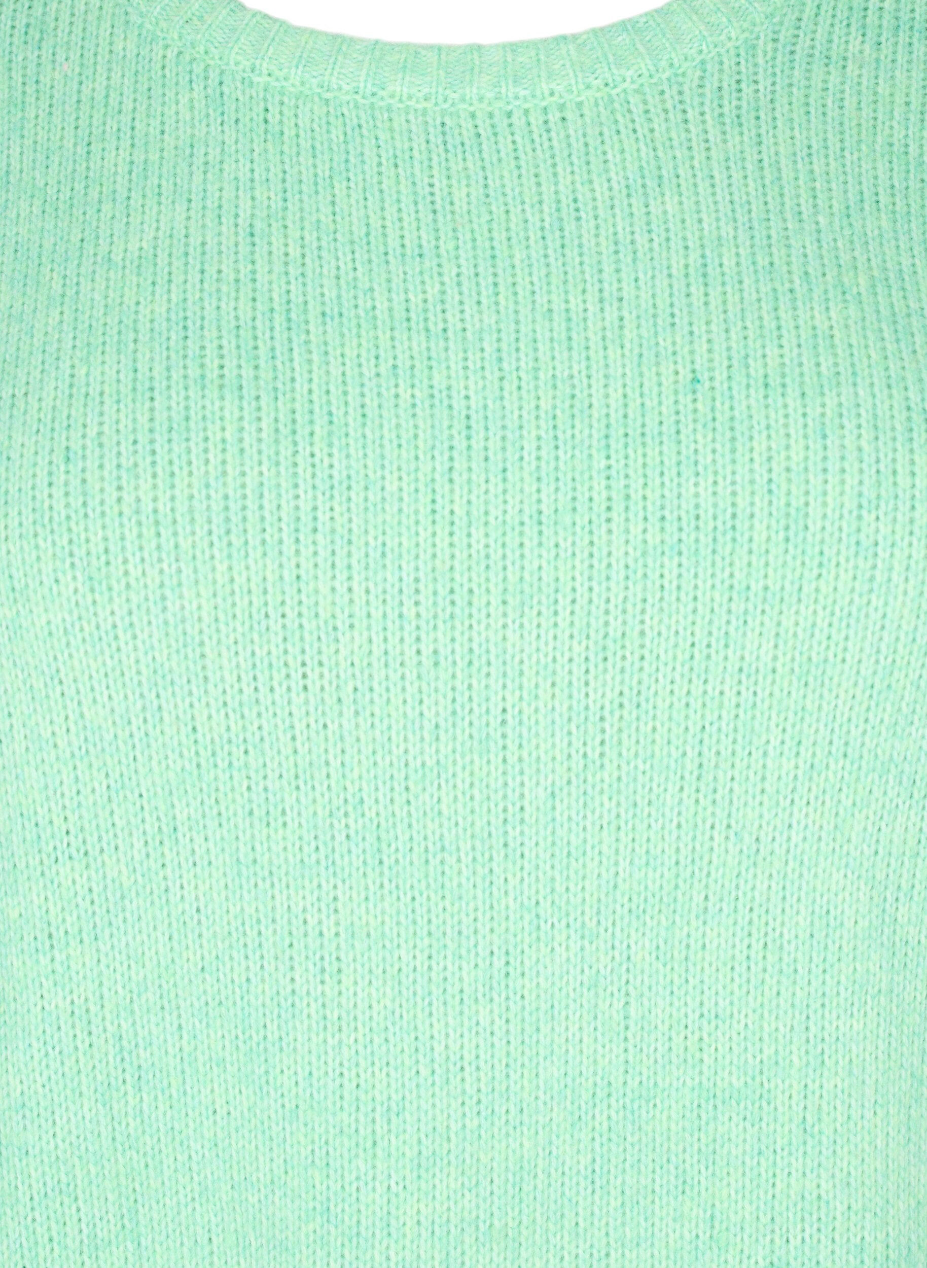Zizzi Dzianinowy sweter z dodatkiem welny, z dlugim rekawem i okraglym dekoltem, Light G. Green Mel., Packshot image number 2