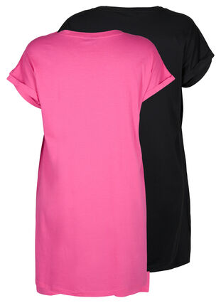 2-pack bawelniana sukienka z krótkimi rekawami, Shocking Pink/Black, Packshot image number 1