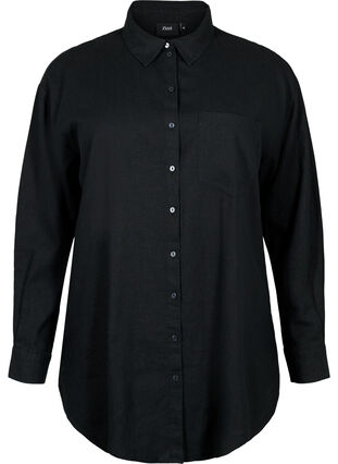 Koszula o przedluzonym kroju z mieszanki lnu i wiskozy, Black, Packshot image number 0
