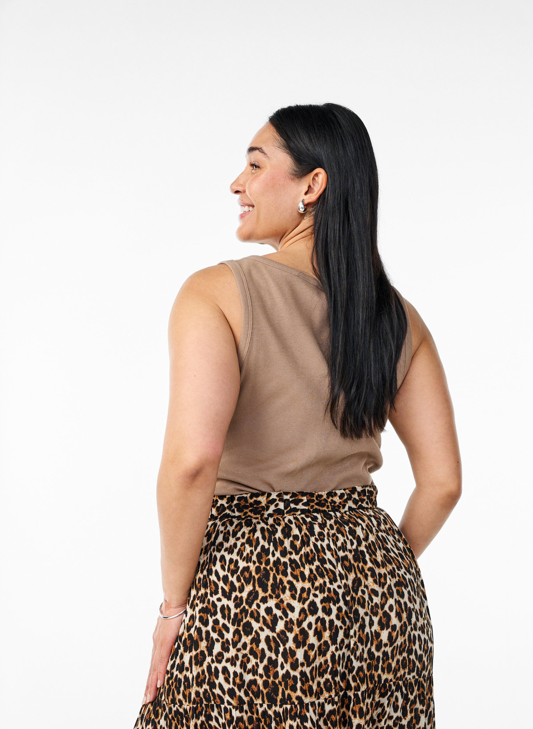 Zizzi Dopasowany top z motywem, Brązowy, Model image number 2