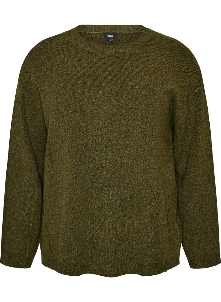 Luzny dzianinowy sweter z widocznymi szwami, Zielony, Packshot image number 0