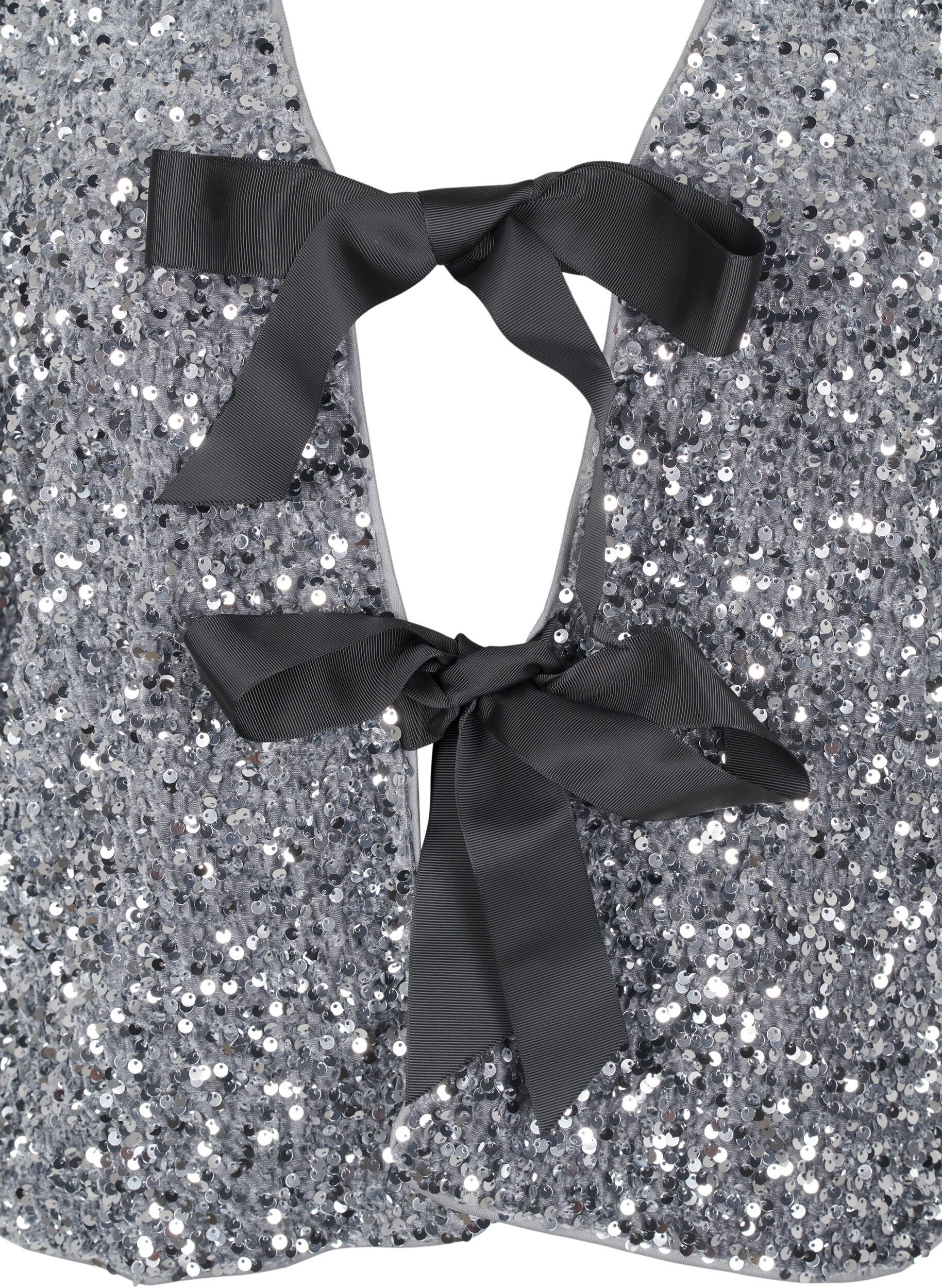 Zizzi Cekinowa bluzka z wiazaniem, Silver, Packshot image number 2