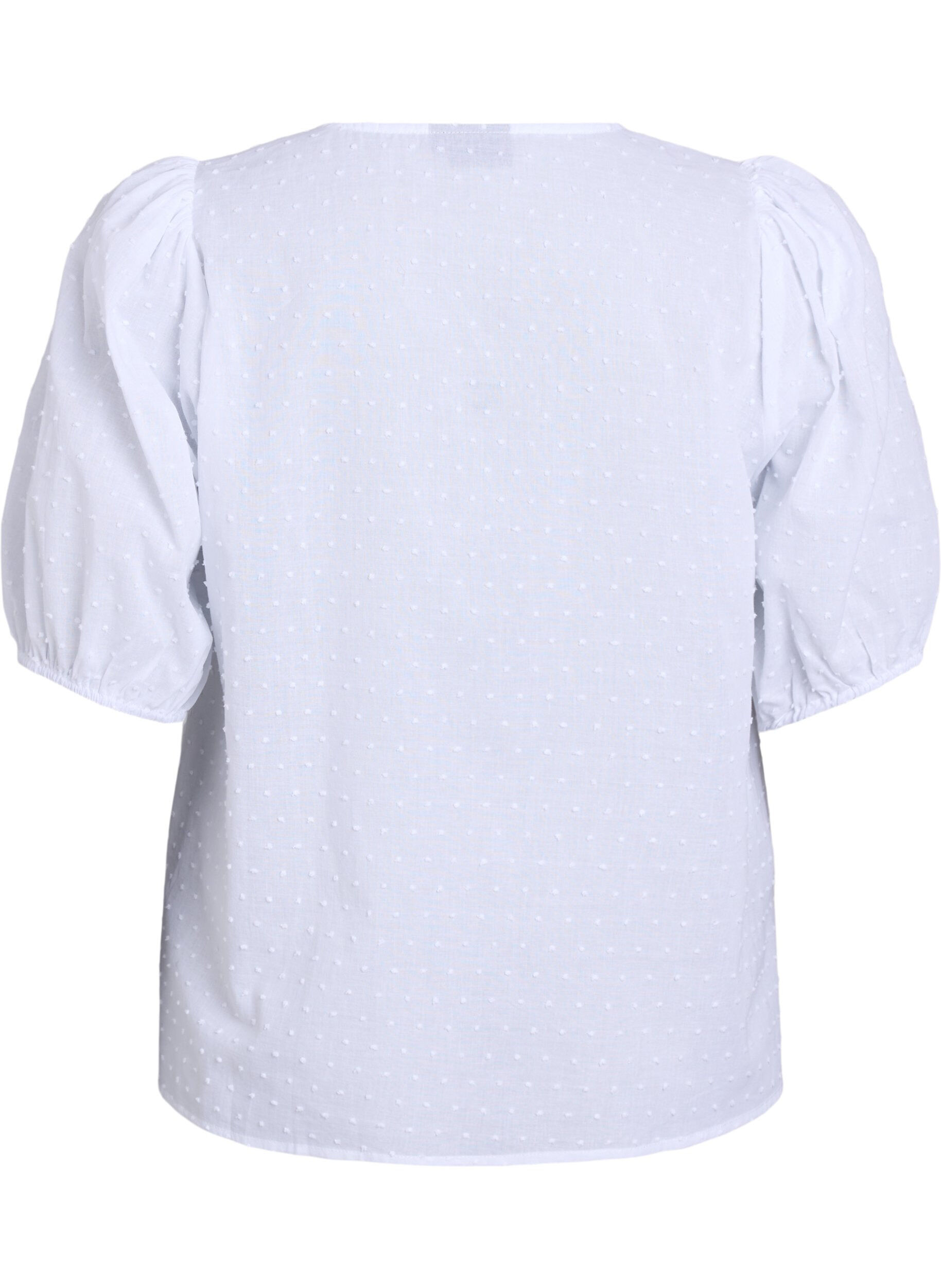 Zizzi Bluzka koszulowa z wiazanym sznurkiem i tekstura w kropki, Biały, Packshot image number 1