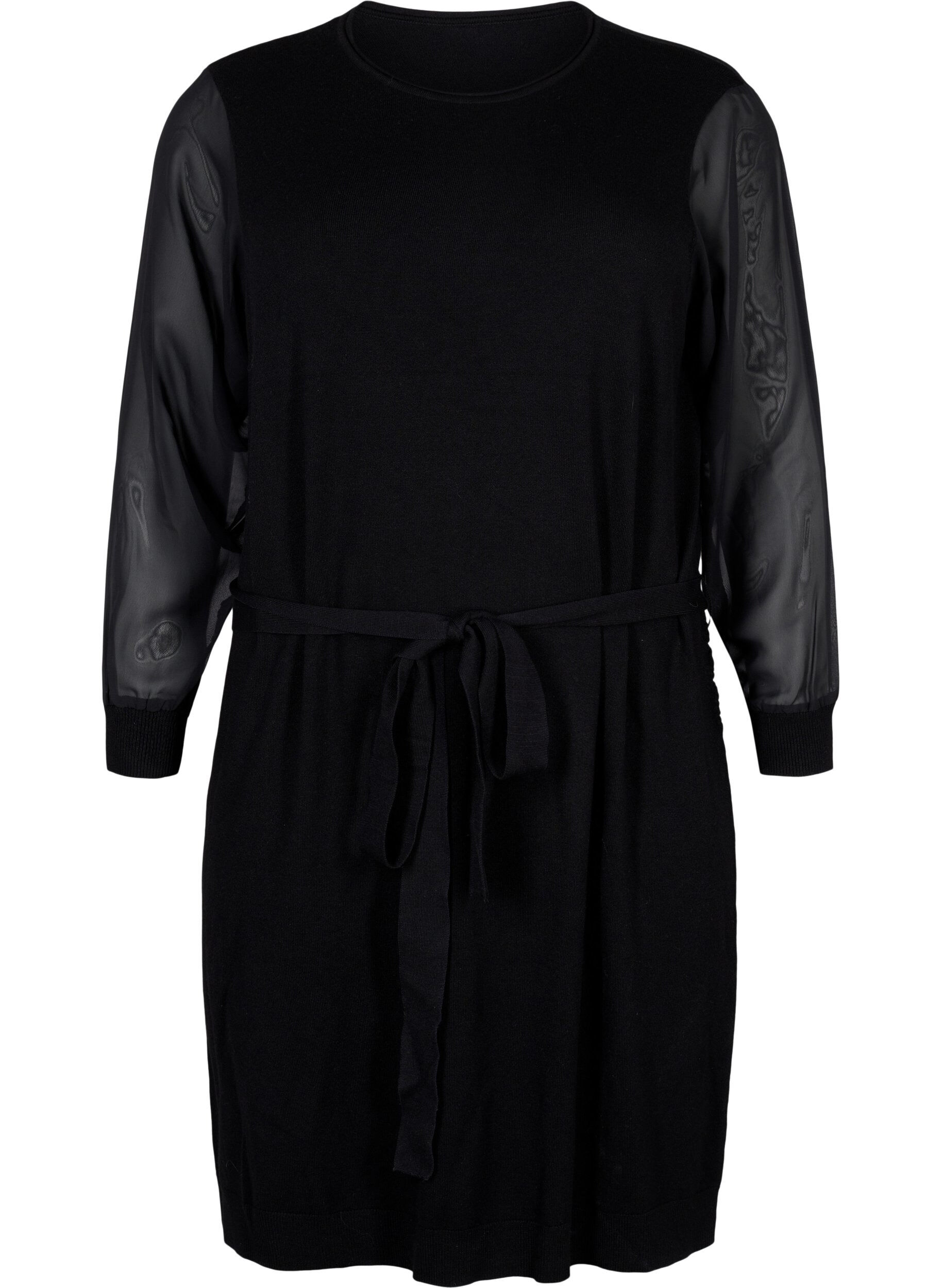 Zizzi Knitted dress with sheer sleeves, Black, Packshot image number 0