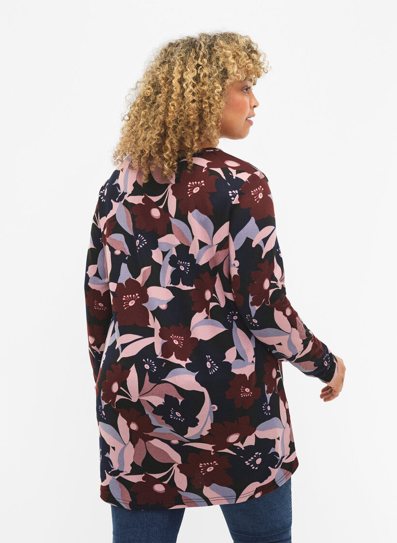 Kwiatowa bluzka z dlugim rekawem, Black Rose Flower, Model image number 1