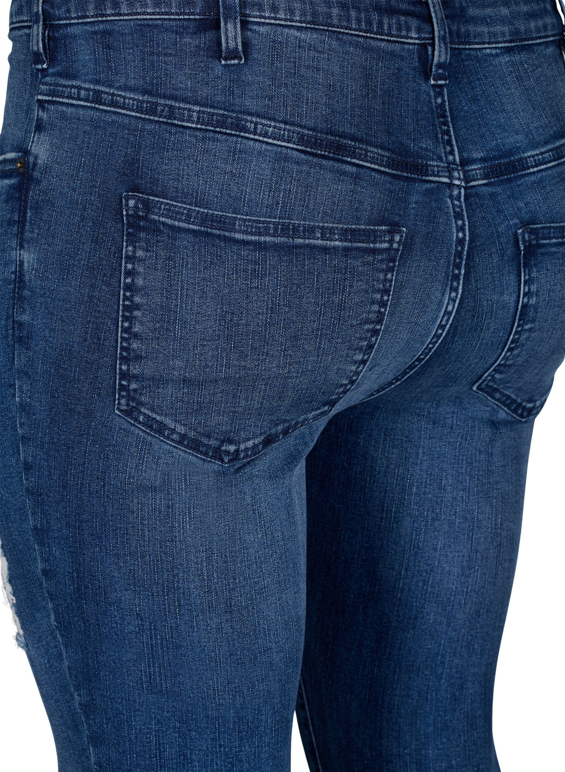 Zizzi Bardzo waskie jeansy Amy z&nbsp;przetarciami, Blue Denim, Packshot image number 3