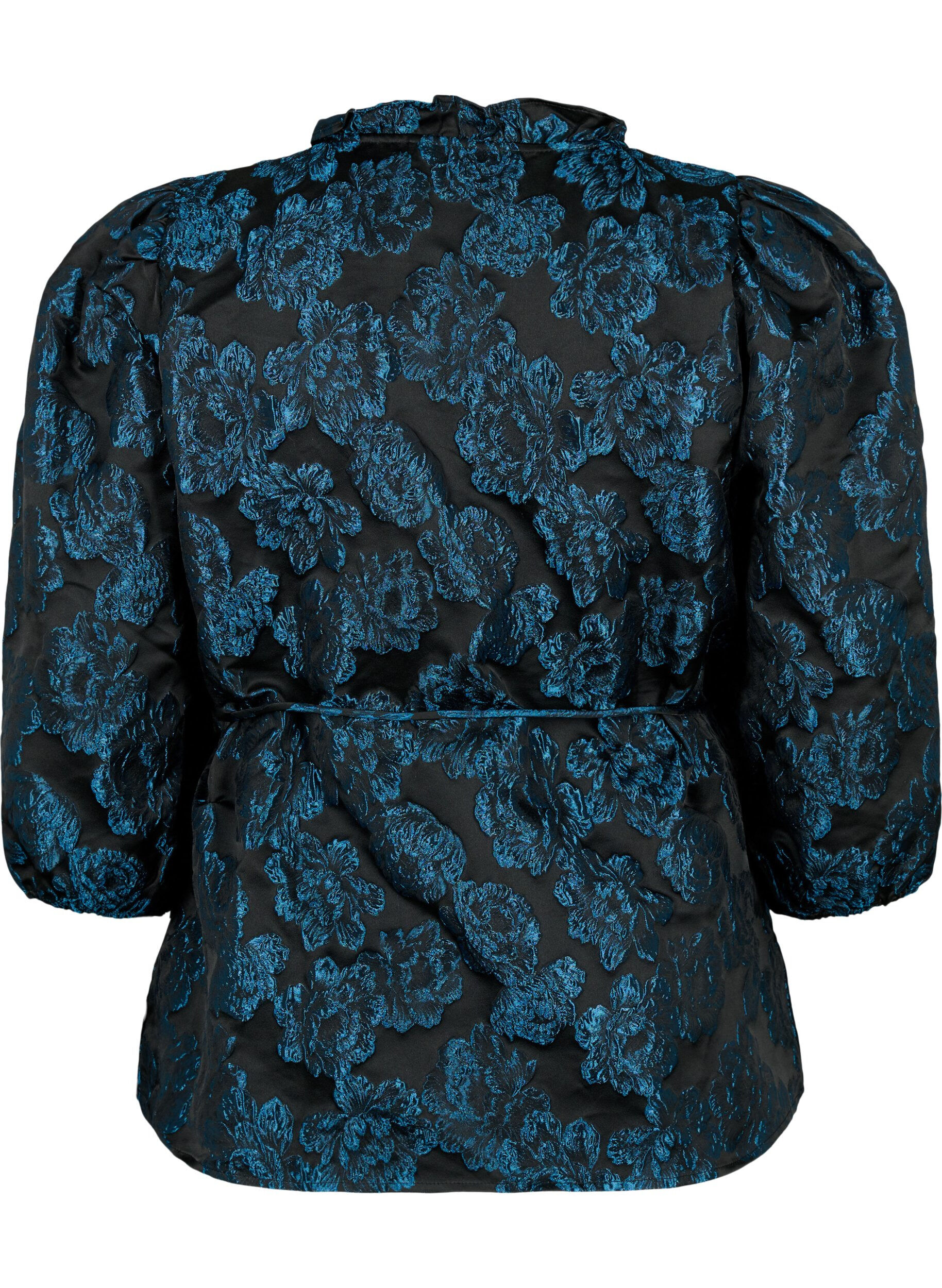 Zizzi Zakardowa kopertowa bluzka z rekawem 3/4, Black Blue, Packshot image number 1