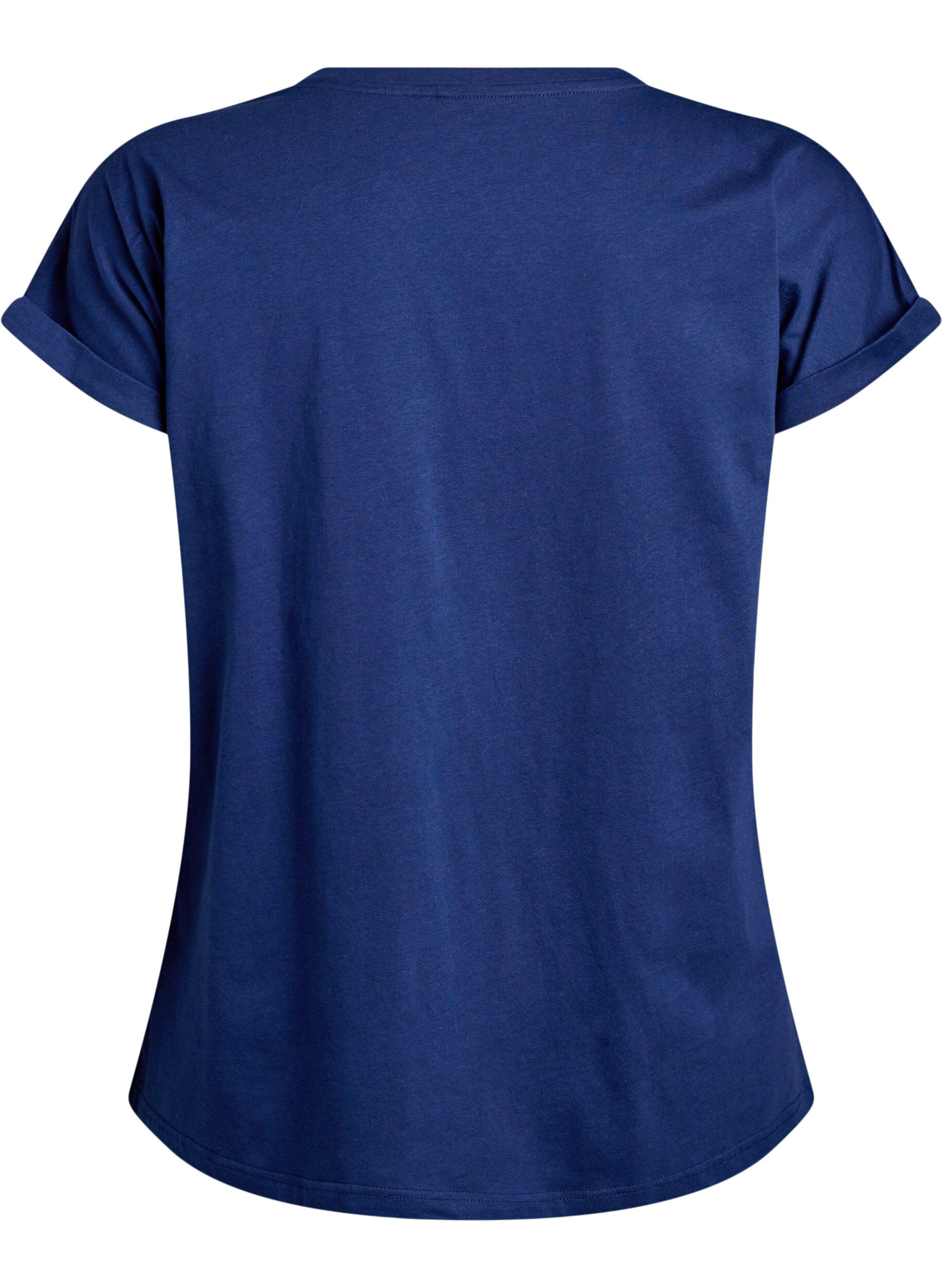 Zizzi T-shirt ze zlotym kwiatowym nadrukiem, Naval A. Gold Rose, Packshot image number 1