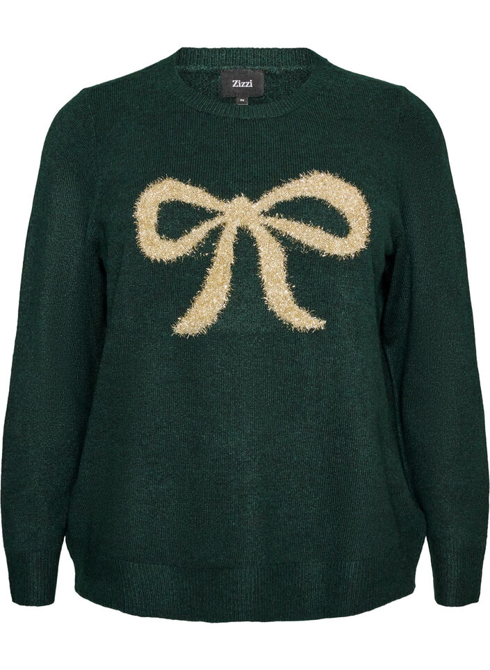 Sweter ze zlota kokardka, Zielony, Packshot image number 0