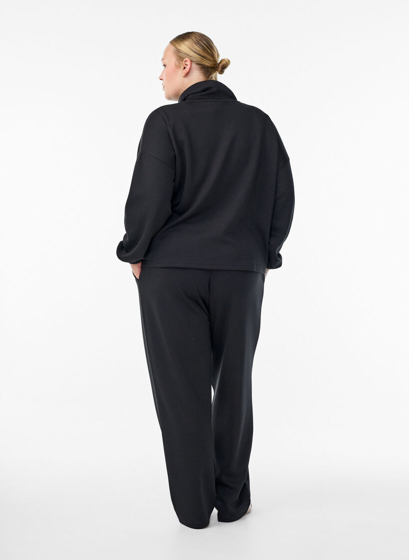 Luzne spodnie z mieszanki materialów zawierajacej modal, Czarne, Model image number 1