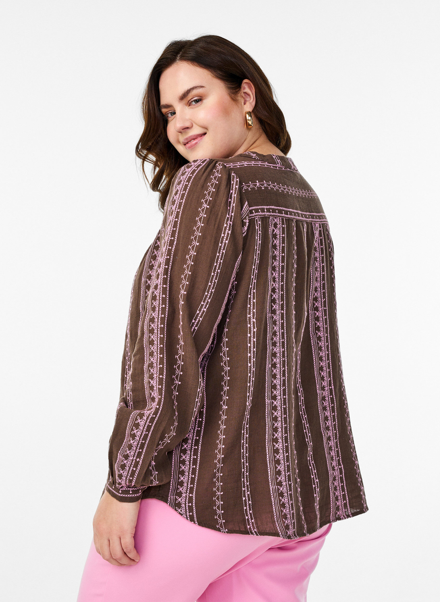 Zizzi Bluzka z haftowanym wzorem, Brązowy, Model image number 2