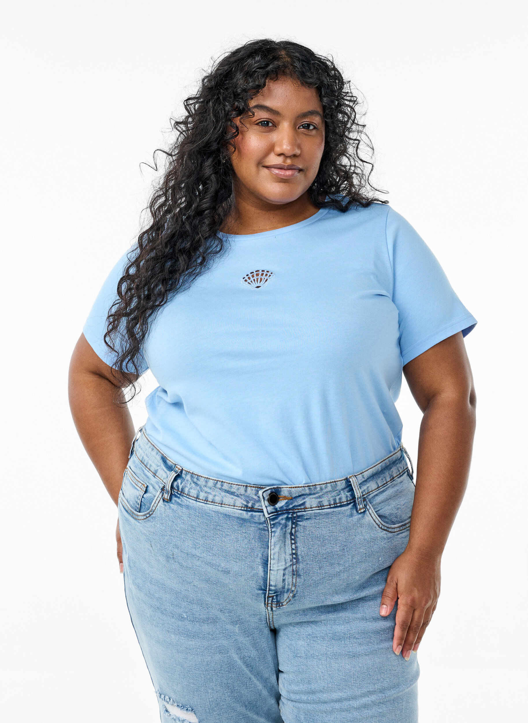 Zizzi Koszulka z ozdobnymi detalami, Niebieskie, Model image number 0