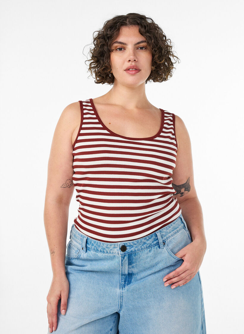 Tank top w paski o prazkowanej strukturze, Czerwony, Model image number 0