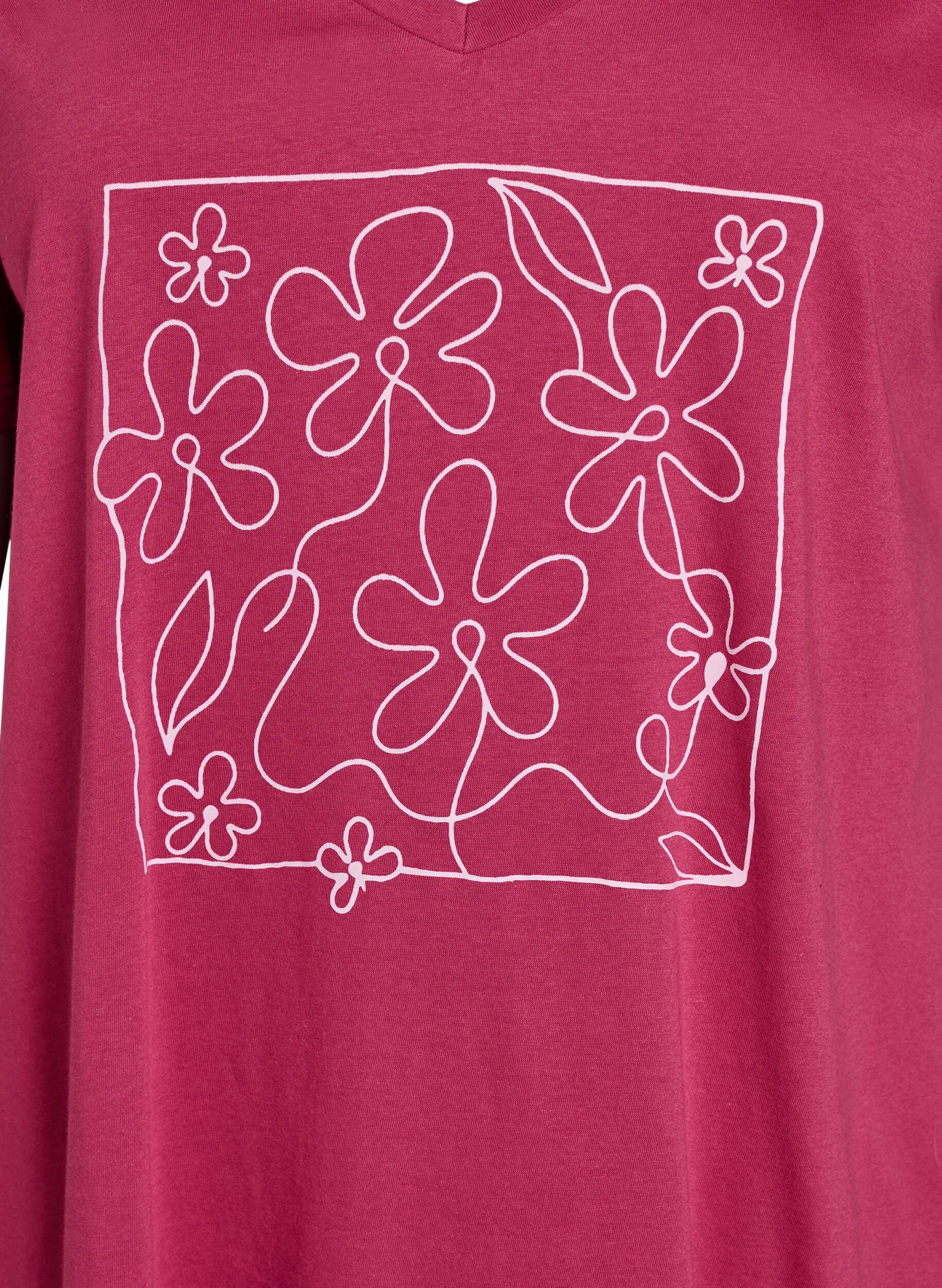 ZizziKoszula nocna z bawelny organicznej z dekoltem w szpic, Czerwony, Packshot image number 2