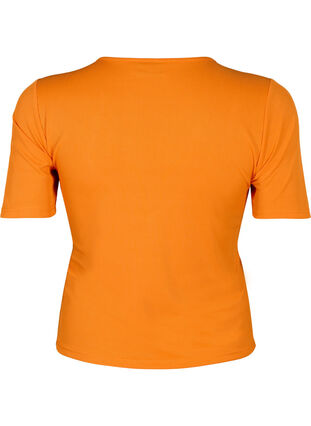 Dopasowana bluzka z dekoltem w szpic i detalami z siateczki, Vibrant Orange, Packshot image number 1