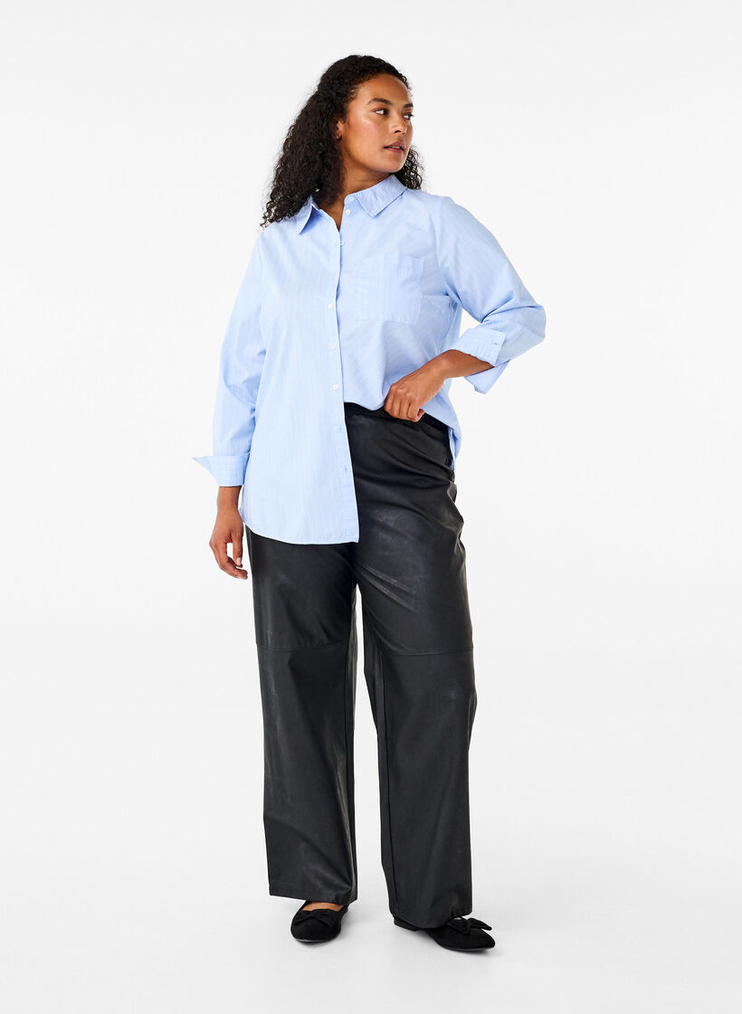 Luzne spodnie ze sztucznej skóry z elastycznym paskiem, Black, Model image number 0