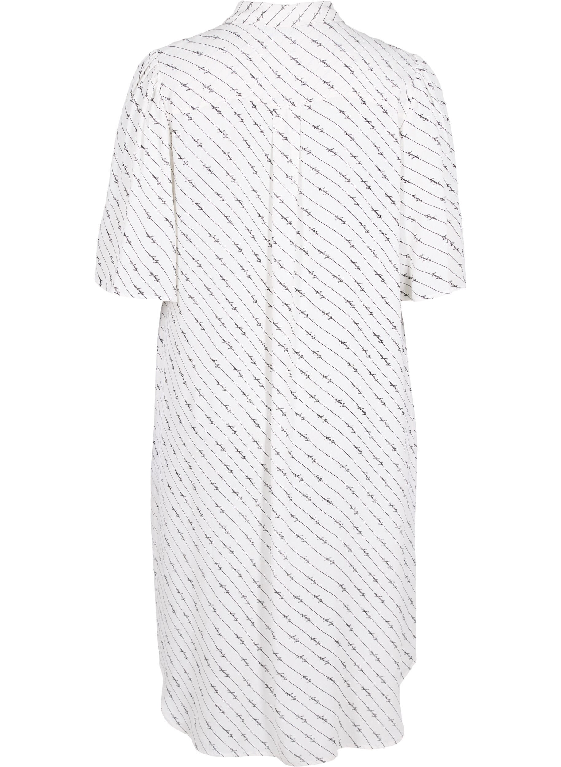Zizzi Striped shirt dress in viscose, White AOP, Packshot image number 1