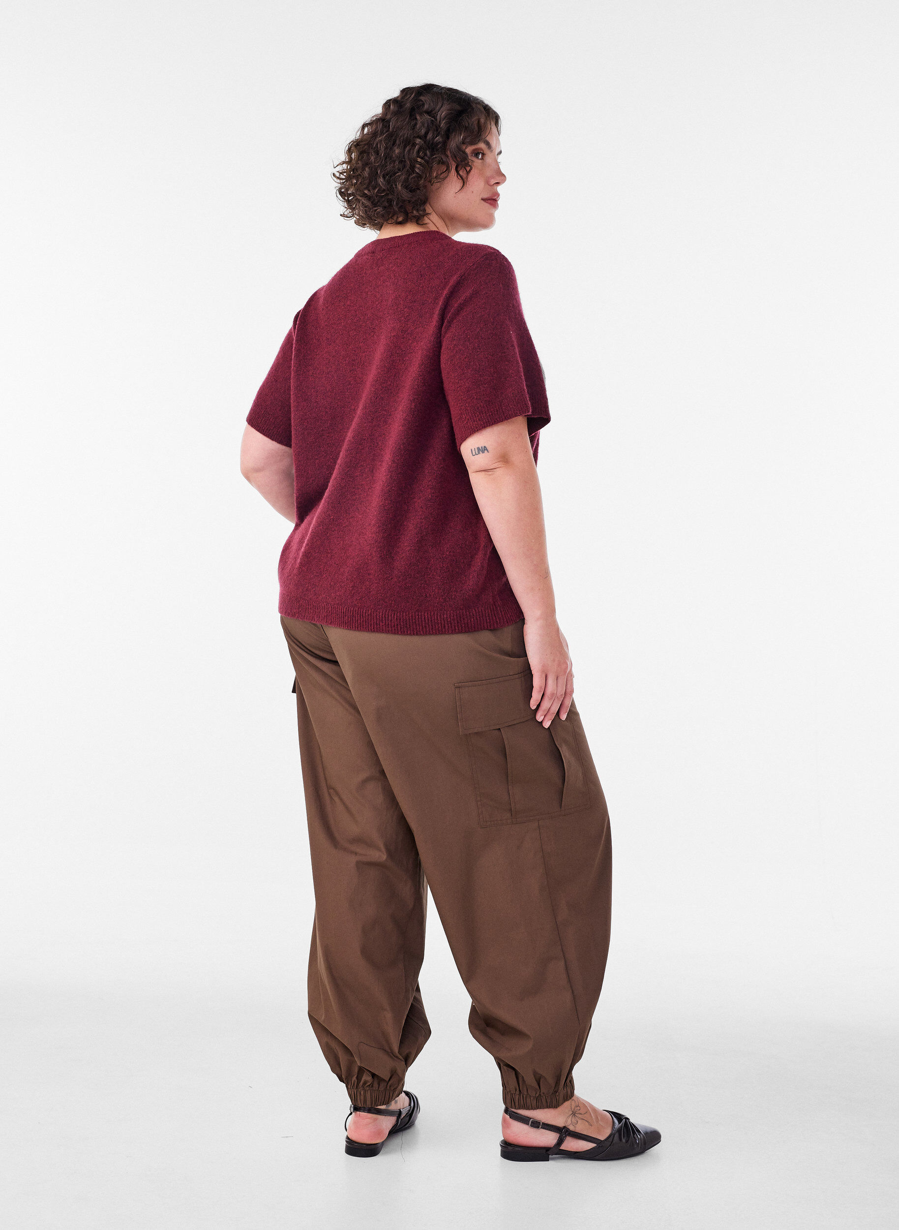 ZizziBoj&oacute;wki bawelniane z szerokimi nogawkami, Brązowy, Model image number 1