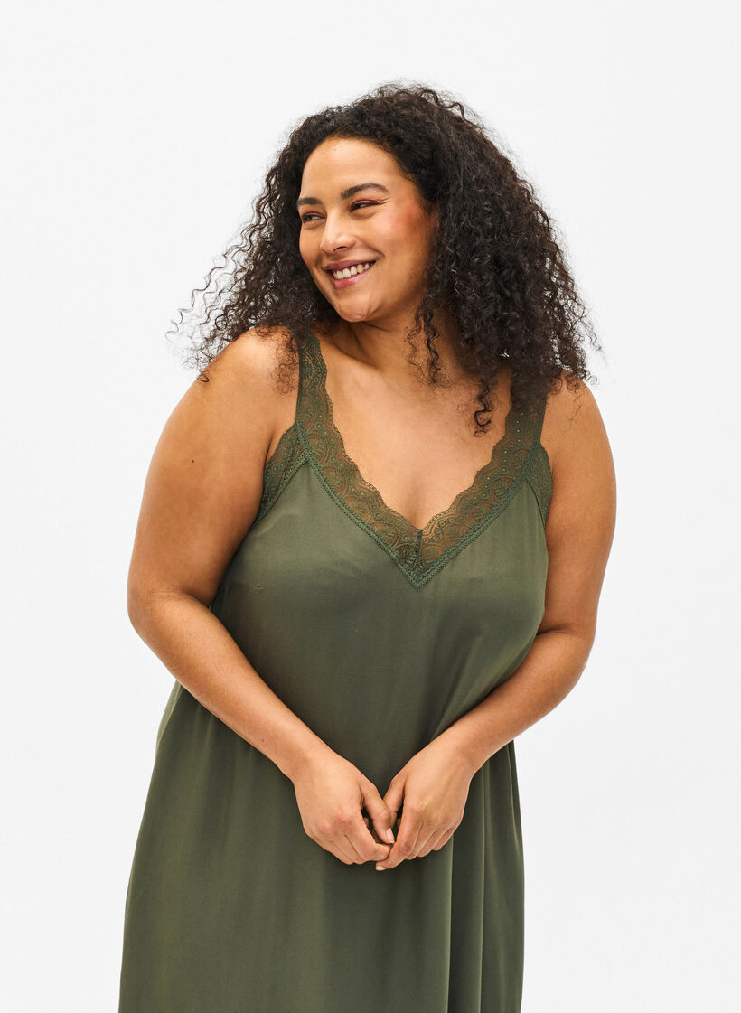 Sukienka o dlugosci midi z wiskozy i koronki, Thyme, Model image number 2