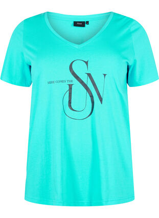 Bawelniana koszulka z nadrukiem, Turquoise SUN, Packshot image number 0