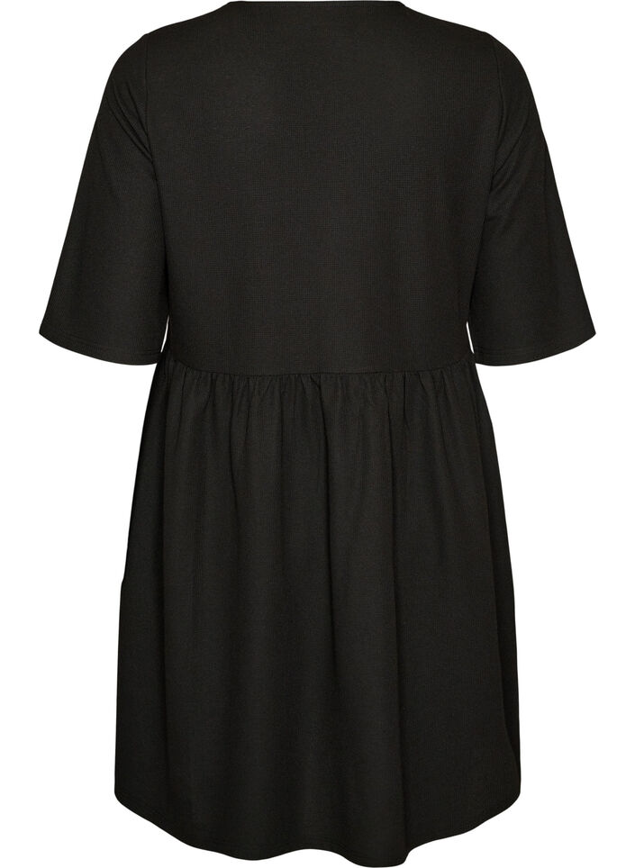 Sukienka o prazkowanej fakturze i kroju empire, Czarne, Packshot image number 1
