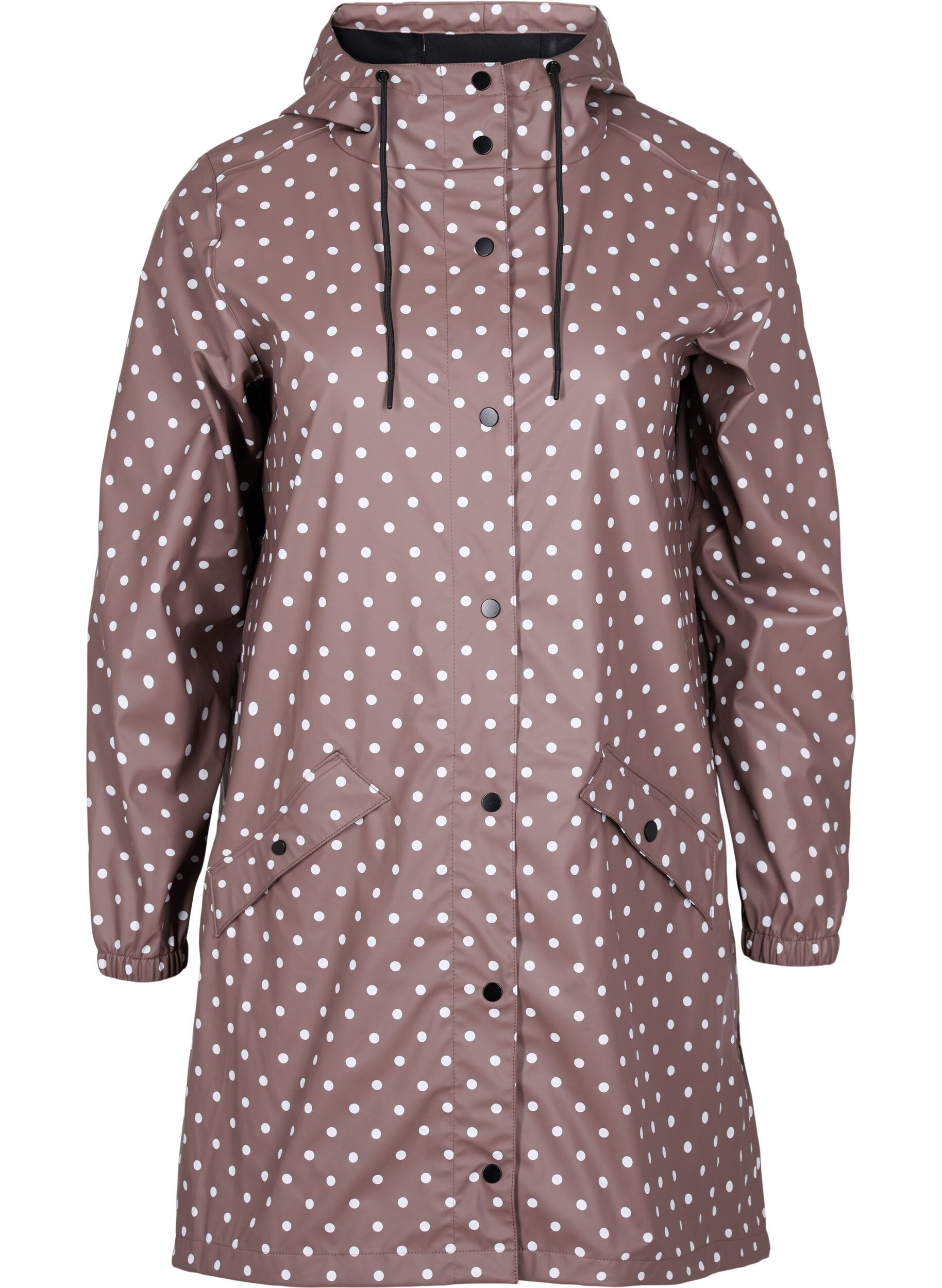 Zizzi Hooded polka dot rain jacket, Iron W/White dot, Packshot image number 0
