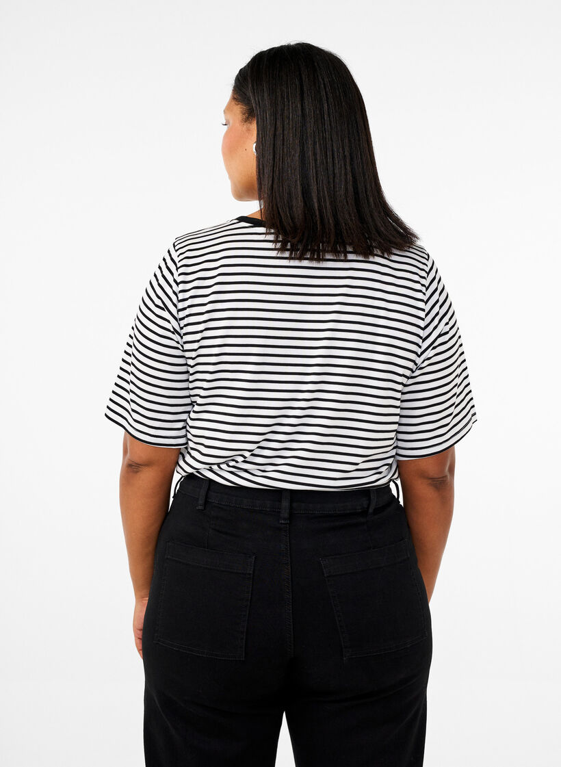 Koszulka z TENCEL&trade; Lyocell i paskami, Biały, Model image number 1