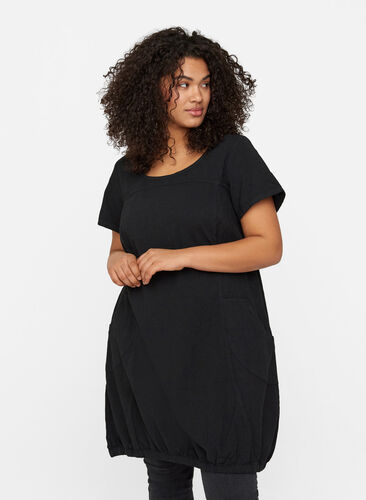 Bawelniana sukienka z krótkim rekawem, Black, Model image number 0