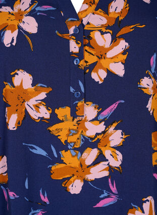 Bluzka w kwiaty z rekawami 3/4, Peacoat Flower AOP, Packshot image number 2