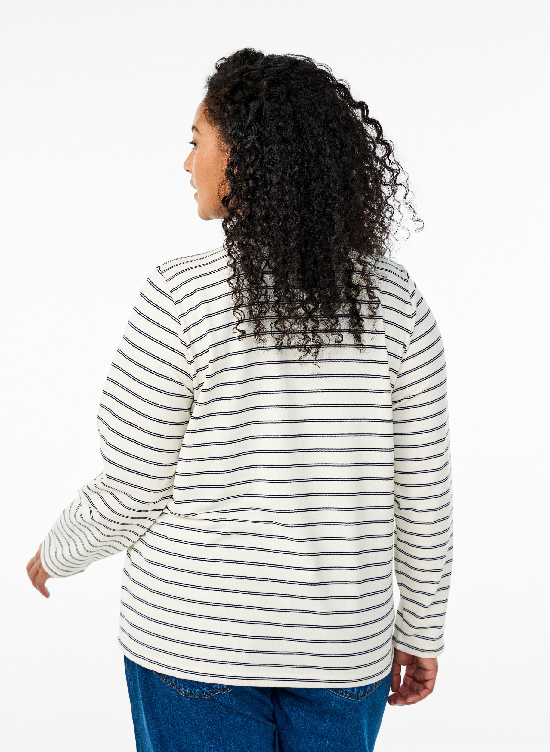 Zizzi Koszulka polo w paski z zamkiem blyskawicznym, Biały, Model image number 2