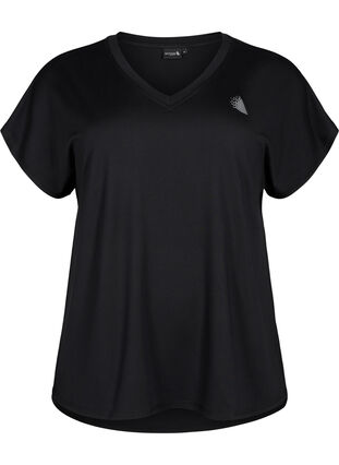 Koszulka treningowa z dekoltem w szpic, Black, Packshot image number 0