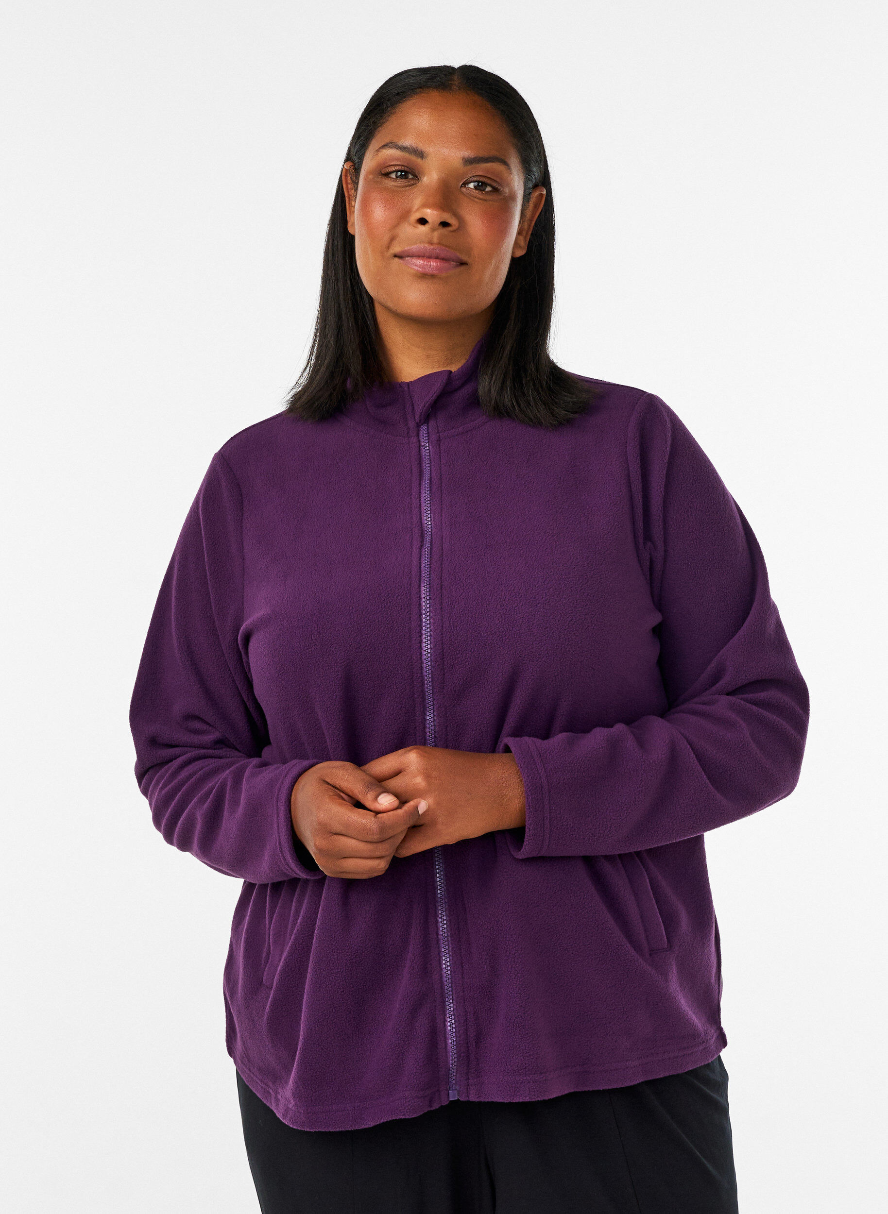 Bluza polarowa z suwakiem i wysokim kolnierzem, Fioletowy, Model